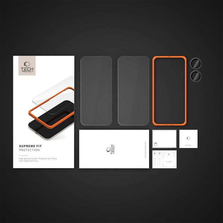 Produktbild Tech-Protect Supreme Set tempered glass for iPhone 16 - transparent (3 pcs.) (3 Stück, Apple iPhone 16)