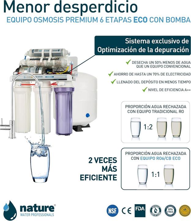 Image du produit Nature Équipement d'osmose inverse 6 niveaux, NSF certifié, membrane 50 GPD, économie d'eau