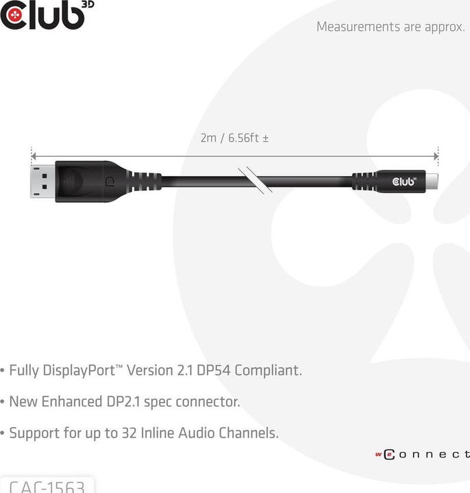 Actual product image Club 3D USB C — DisplayPort (2 m)