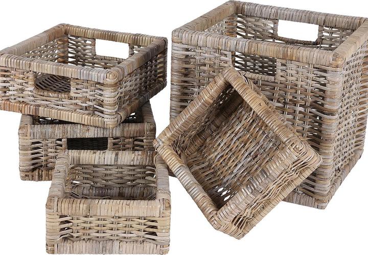Actual product image Natura Punto 5 rattan baskets, various sizes, some with handles, vintage gray (5 x)