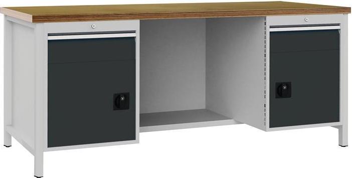 Immagine prodotto Bedrunka & hirth Banco da lavoro grigio chiaro W2000xH859xP750mm faggio multiplex 40mm 2 cassetti.2 ante (200 cm, 75 cm)