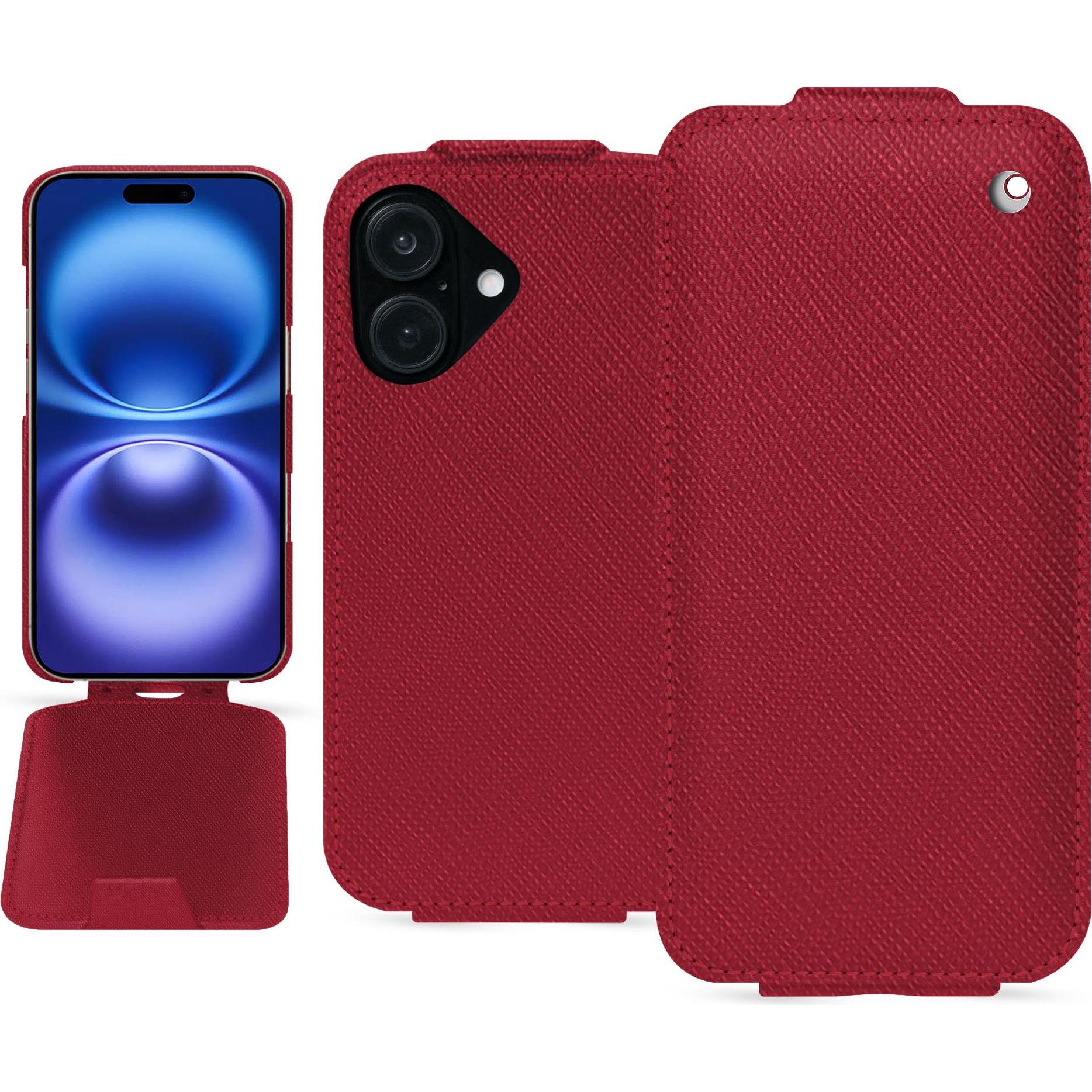Noreve Lederschutzhülle vertikal (Apple iPhone 16), Smartphone Hülle, Rot
