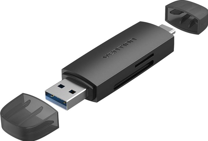 Actual product image Vention 2-in-1 USB 3.0 A+C Card Reader(SD+TF) Black Dual Drive Letter (Type-B)
