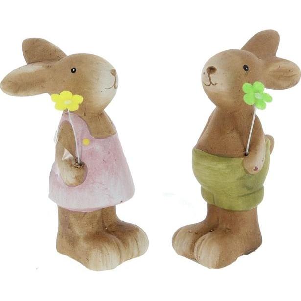 MICA Living, Osterdeko, Hase stehend mit Blume - aus Terrakotta - ca. 7 x 4 x 10 cm - 1 Stück (1 x, 7 x 4 x 10 cm)