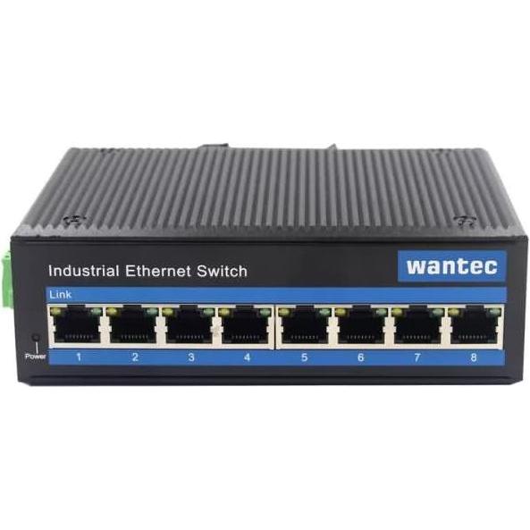 Wantec Switch Industrial Ethernet für Hutschiene 8 Port (8 Ports), Netzwerk Switch, Blau, Schwarz