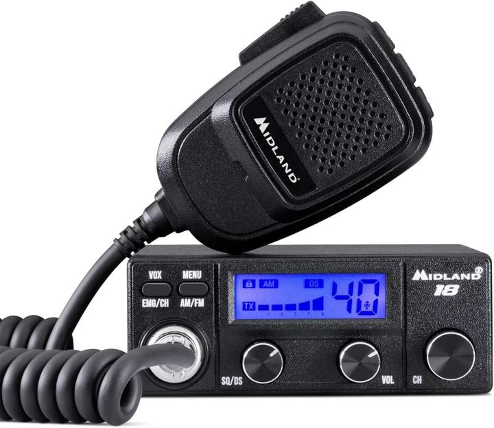 Midland Compact CB Transceiver with Multi-Color Display and VOX for Hands-Free Communication