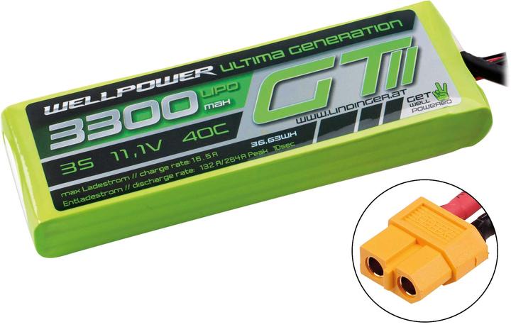 Actual product image Wellpower LIPO AKKU ULTIMA GT II 3300 MAH / 11,1 Volt 3S 40/80C CH5/8 XT-60 (11.10 V, 3300 mAh)
