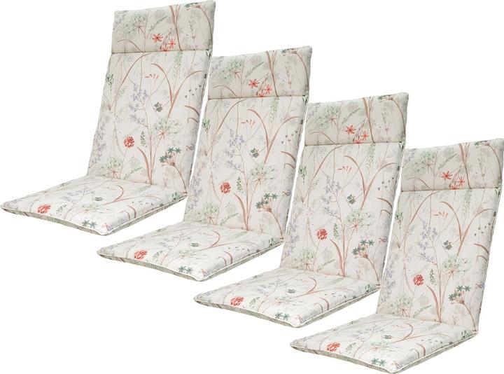 Natura Punto 4er-Set Hochlehner-Auflage, Gartenstuhlkissen wasserabweisend, Blumenmuster weiss 120x50cm (120 x 50 cm)