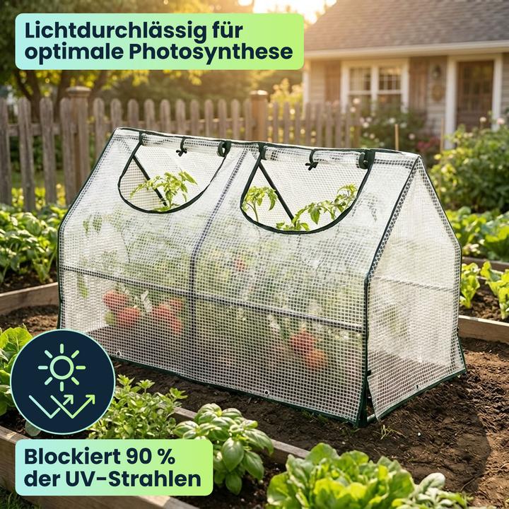Produktbild Ideoon Folien-Gewächshaus 120x60x60 cm, Tomatenhaus mit A-Dach, 16mm verzinkter Stahl, 140g/m² PE-Folie