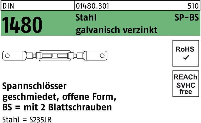 Actual product image Turnbuckle DIN 1480 open w.2leaf screws SP BS M 16 steel 3.6 galvanised galvanised...