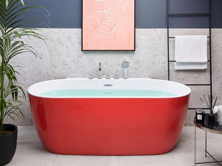 Actual product image Beliani Bathtub freestanding red with tap oval 170 x 80 cm ROTSO (286 l, 170 cm, 80 cm)