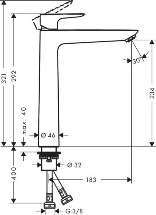 Image du produit hansgrohe HG EH-WT-MI TALIS E 240 sans garniture de vidage noir mat