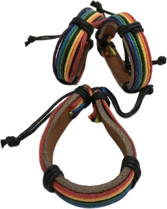 Pulsera De Cuero Marron Bandera Lgbt