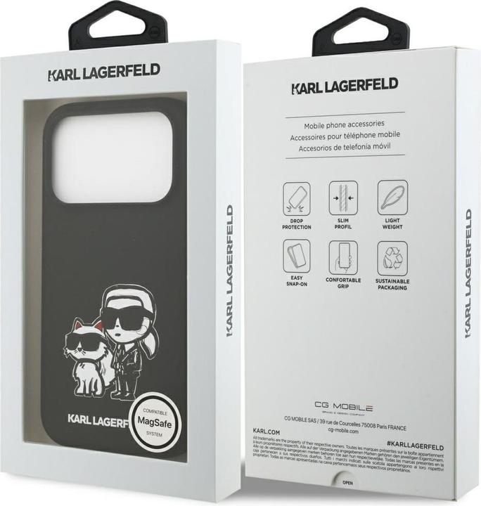 Actual product image Karl Lagerfeld - Silicone Sketch & Logo (KLHMP17LSKCGRGOK) - iPhone 17 Pro - Black Karl&Choupette (Apple iPhone 17 Pro)