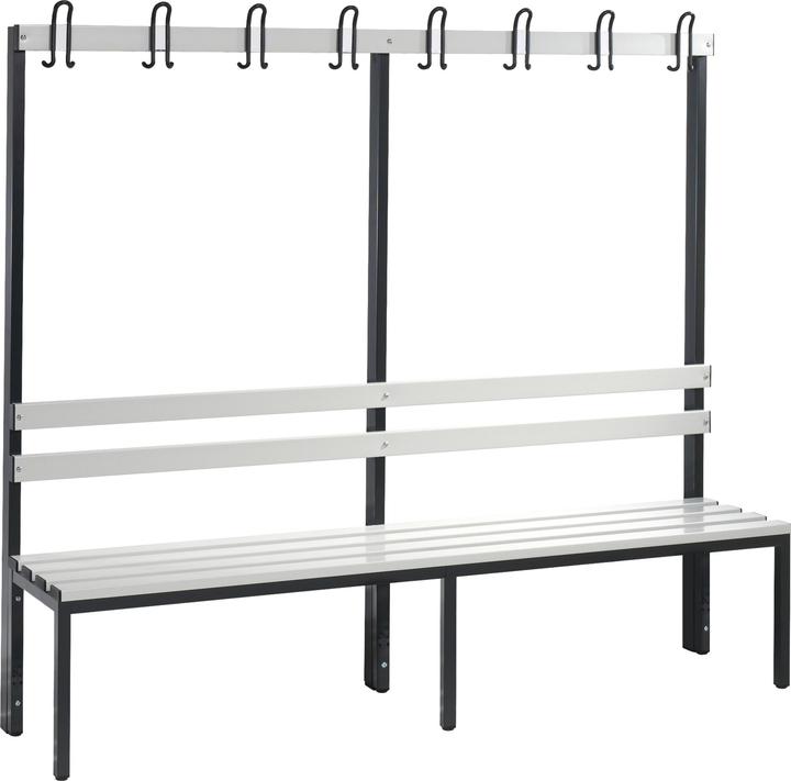 Actual product image C+P BASIC cloakroom bench, single sided, hook rail, plastic, length 1960 mm, light (196 cm, 165 cm)