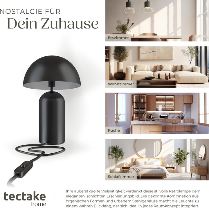 Produktbild tectake Kleine Retro-Tischlampe Altea, Pilzdesign, 40W (E14)