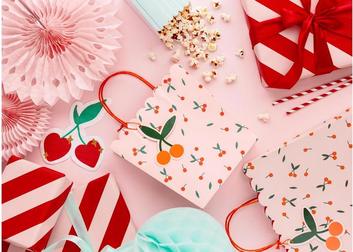 Image du produit Partydeco Sac cadeau Cerises 22 x 23 x 8 cm, Rose (1x)