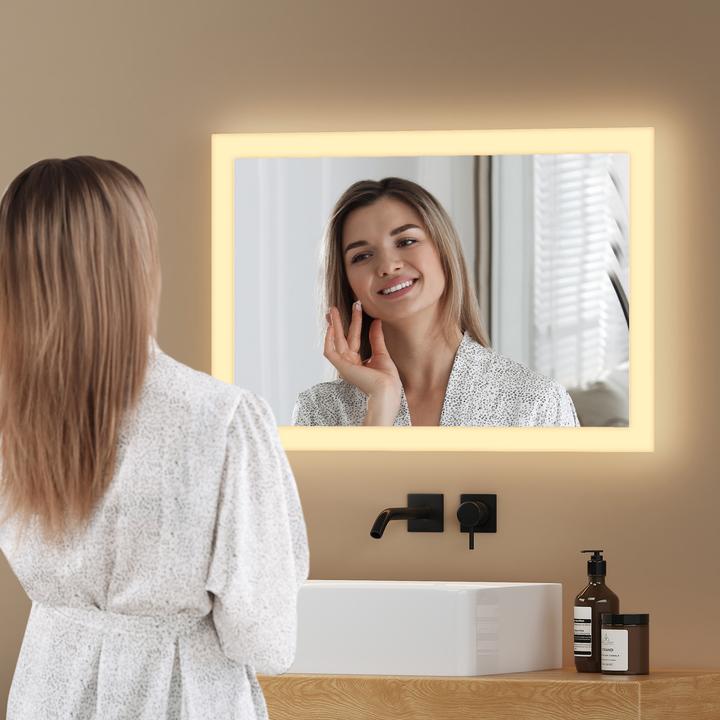 Produktbild Emke Badspiegel mit Beleuchtung 60*40cm, Warmweiss3000K, Dimmbar, Wand Schalter