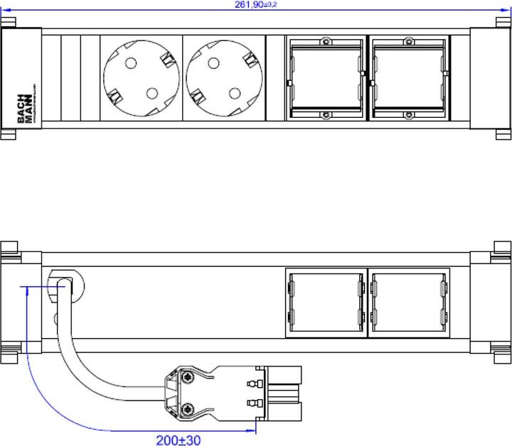 Produktbild Bachmann POWER FRAME Medium 2x Schutzkontakt 2x ABD (4 x, CEE 7/3, 0.20 m)