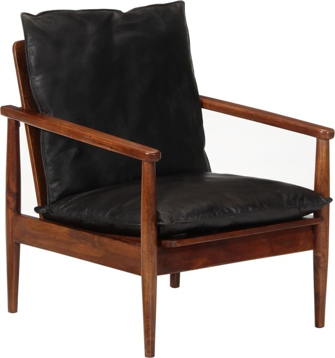 Productafbeelding VidaXL Fauteuil zwart echt leer en massief hout acacia, kleur
