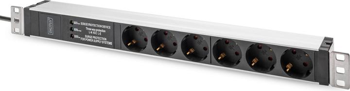 Produktbild Digitus Steckdosenleiste mit Aluminiumprofil und Überspannungsschutz, integrierter Netzfilter, 6-fach Schutz (6 x, CEE 7/3, 2 m)