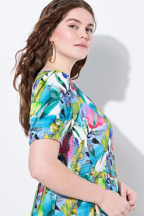 Produktbild Ulla Popken Leinenmix-Maxikleid, Rundhals, Halbarm, Taschen (56)