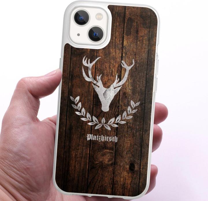 Produktbild DeinDesign Silikon Hülle für Apple iPhone 13 Handyhülle Case Smartphone Schutzhülle Hirsch Holz Holzoptik (Apple iPhone 13)