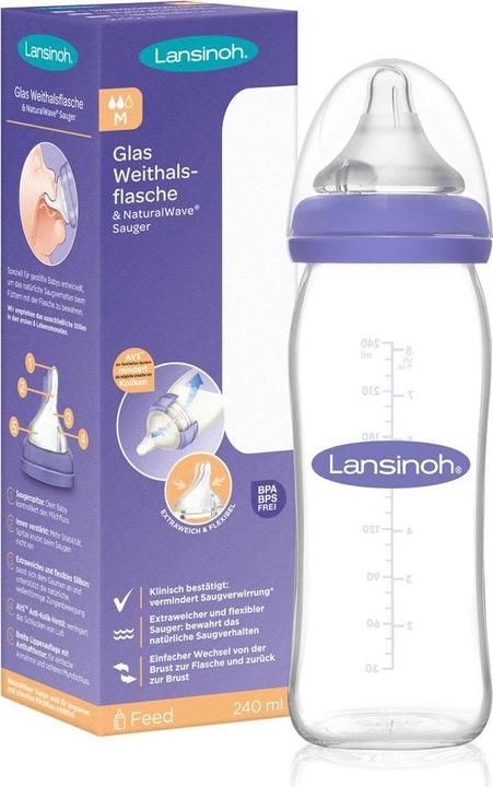Actual product image Lansinoh Wide-neck bottle with NaturalWave teat (240 ml)