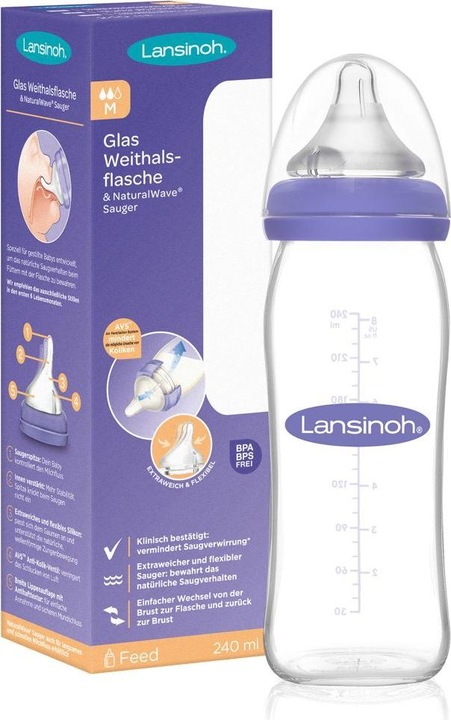 Image du produit Lansinoh Biberon à col large avec tétine NaturalWave (240 ml)
