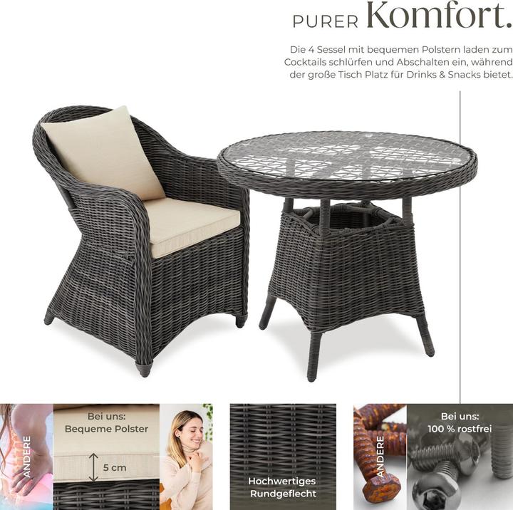 Produktbild tectake Rattan Sitzgruppe Zürich 4+1 (91 x 73.50 cm)