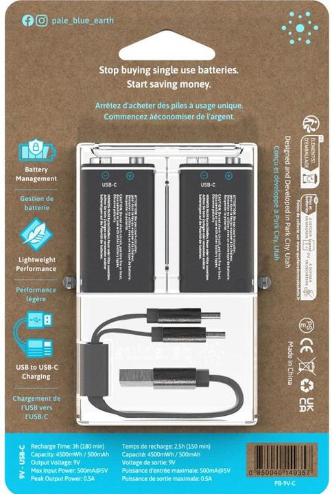 Actual product image Pale Blue PB-9V (2 pcs., 9V Block, 500 mAh)