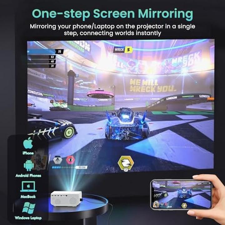 Produktbild Hopvision Mini Beamer WiFi Bluetooth Full HD 1080P 4K Heimkino mit Zoomfunktion (Full HD, 12000 lm)