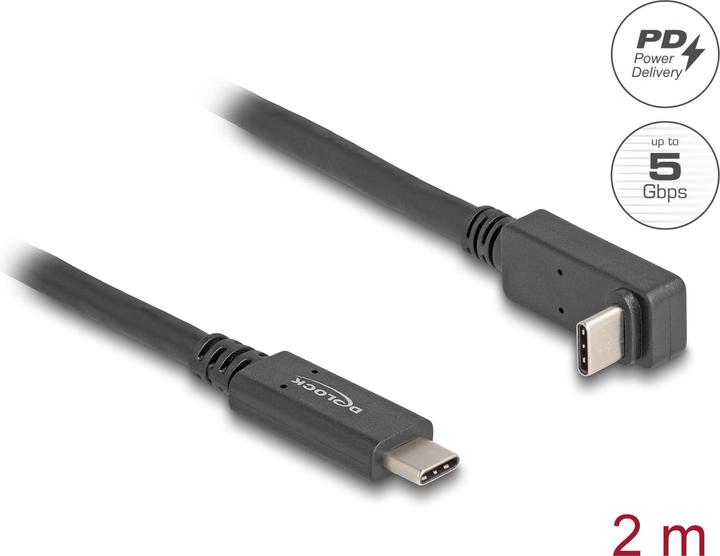 Immagine prodotto Delock Cavo USB 5 Gbps USB Type-C™ maschio a Type-C™ maschio angolato in alto / in basso 2 m 4K PD 60 W (2 m, USB 3.2 Gen 1, 60 W)