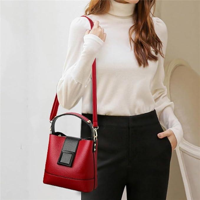 Immagine prodotto Only-Bags.Store Elegante borsa a secchiello monocromatica in ecopelle con tracolla regolabile - versatile crossbody