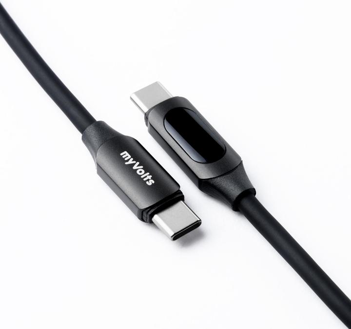 Actual product image MyVolts PDCCCLB - Step Up USB-C to USB-C PD Cable with LCD Power Meter, Liquorice Black