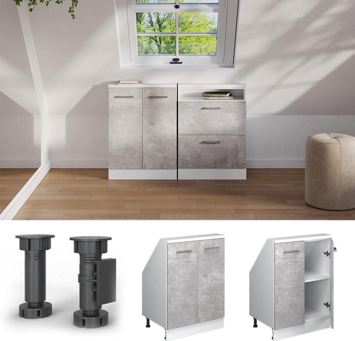 Produktbild Vichy Dachschrägenschrank Rion, Beton/Weiss/Weiss, mit 2 Türen (46 x 46 x 81.60 cm)