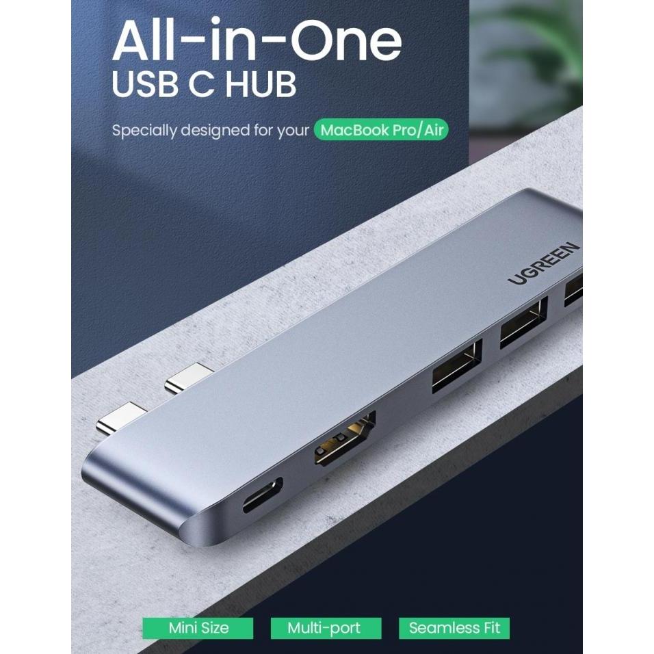 Thumbnail - Ugreen 5 in 2 -C Hub (USB-C, 5 Ports), Dockingstation + USB Hub, Grau
