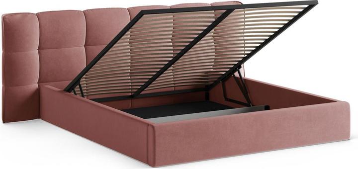 Actual product image Micadoni Velvet Storage Bed With Headboard, "Eric", Flamingo, 225x270x104 Made in Europe (180 x 200 cm)