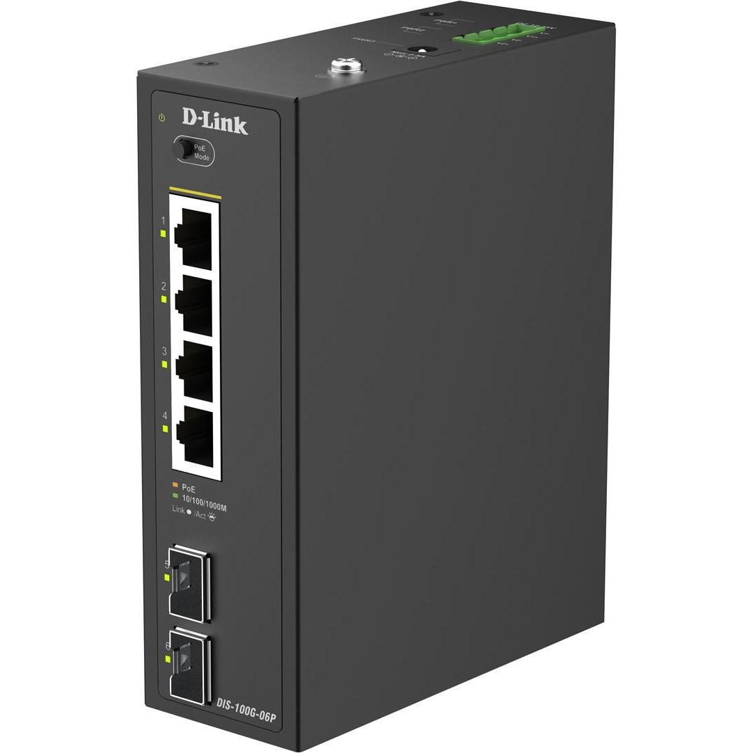 D-Link 6-Port Gigabit Industrial (6 porte), Switch di rete, Nero