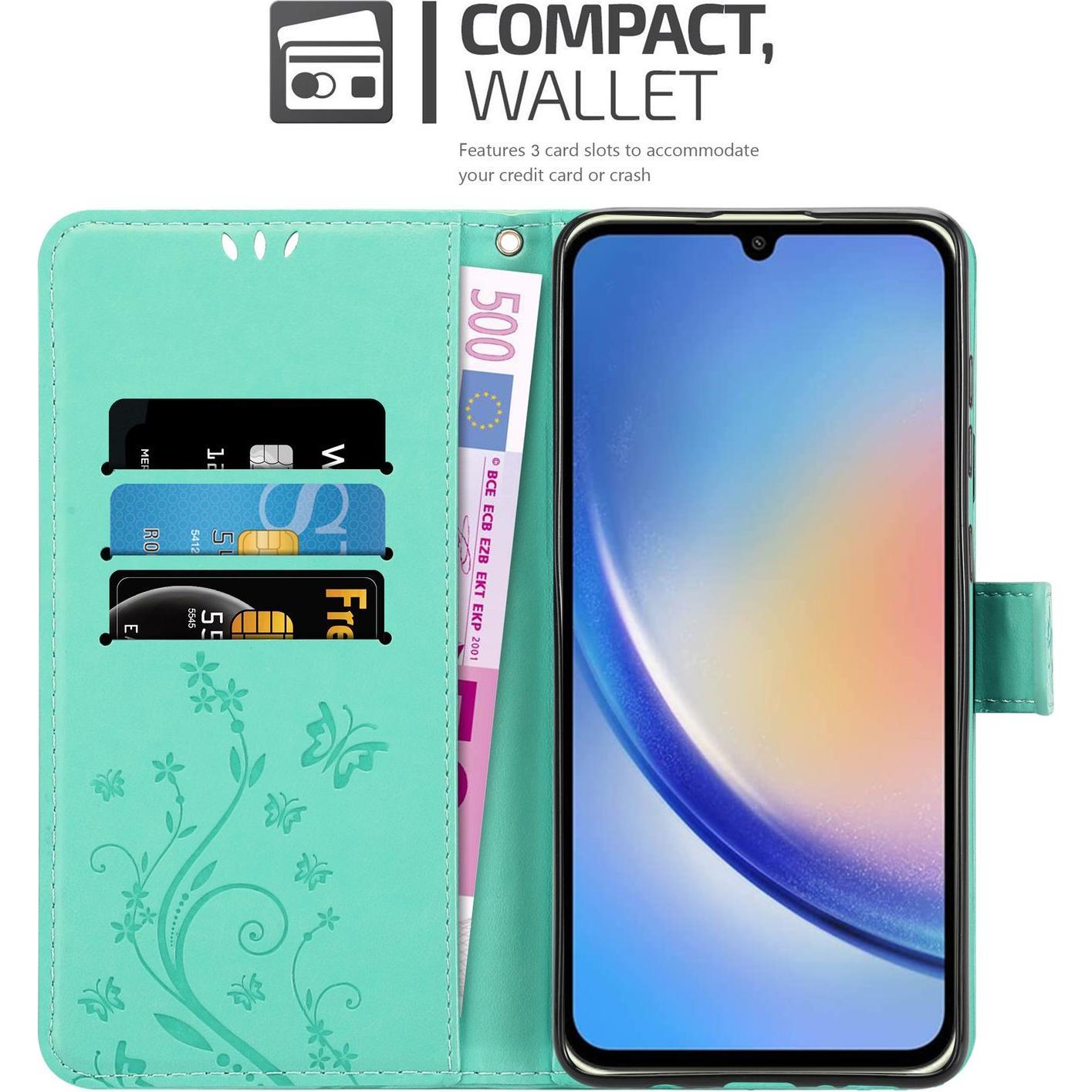 Thumbnail - Cadorabo Hülle für Samsung Galaxy A34 5G mit Blumen Muster (Samsung Galaxy A34 5G), Smartphone Hülle, Türkis