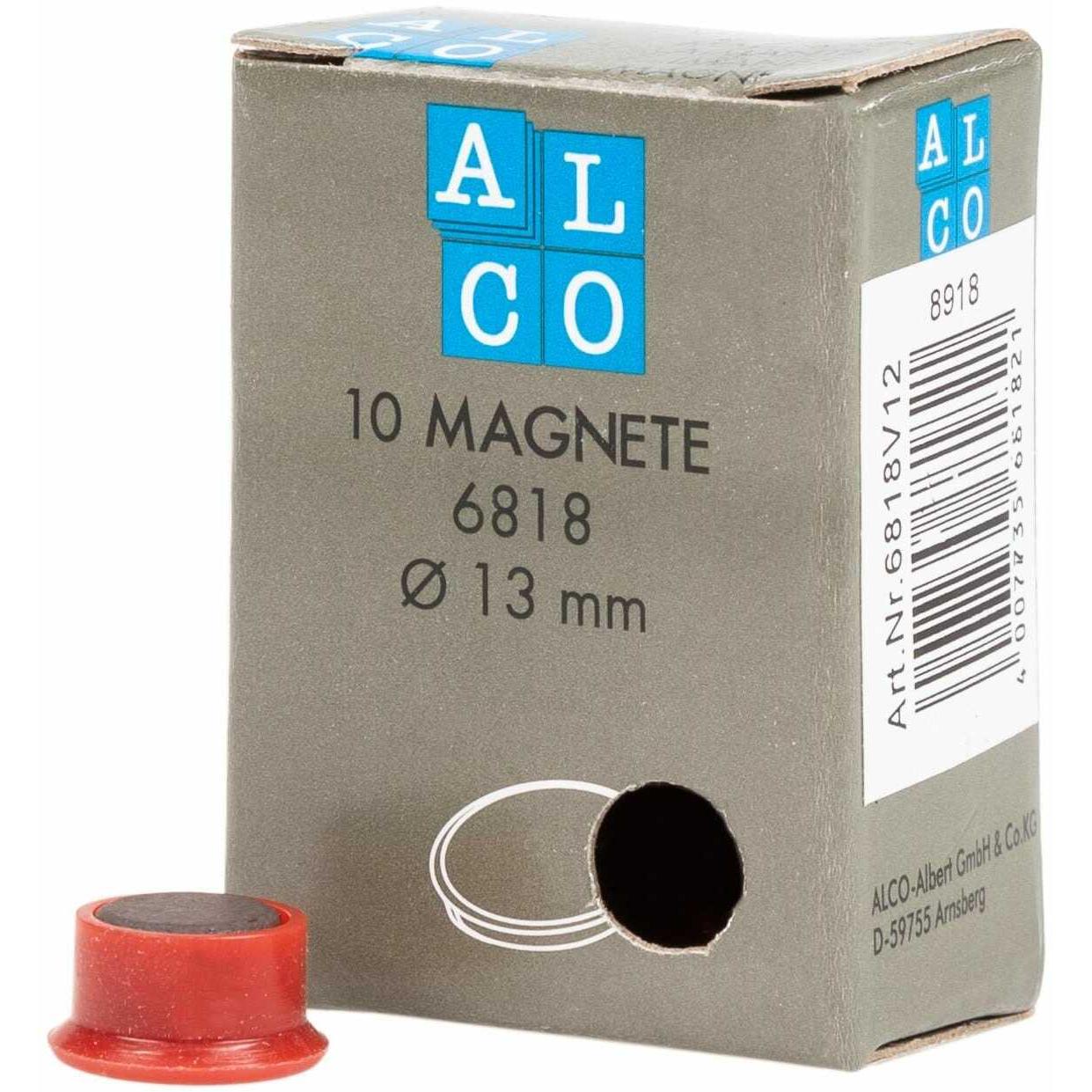 Alco, Magnet, Magnet 13 x 7 mm (Ø x H) 13mm 0,1kg rot 10 St./Pack. (10 x)