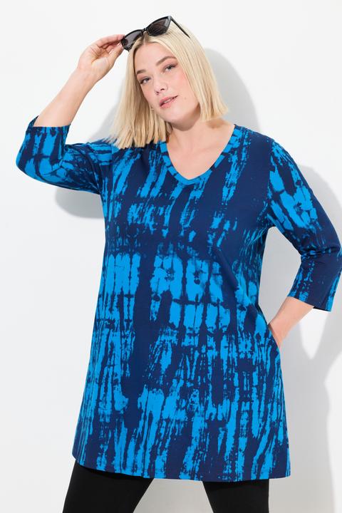 Produktbild Ulla Popken Longshirt, Batikdruck, A-Linie, V-Ausschnitt, 3/4-Arm (68)