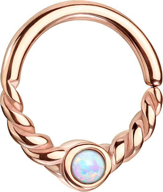 Immagine prodotto Star Piercing Anello Micro Piercing in oro rosa con mezza treccia e opale bianco (senza ottone, Acciaio chirurgico 316L)