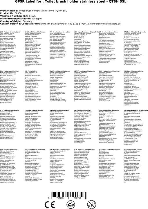 Produktbild Valera Qbic-line Toilettenbürstenhalter Edelstahl 2 offene Seiten schwarze Nylonbürste, 3 Punktbefestigung