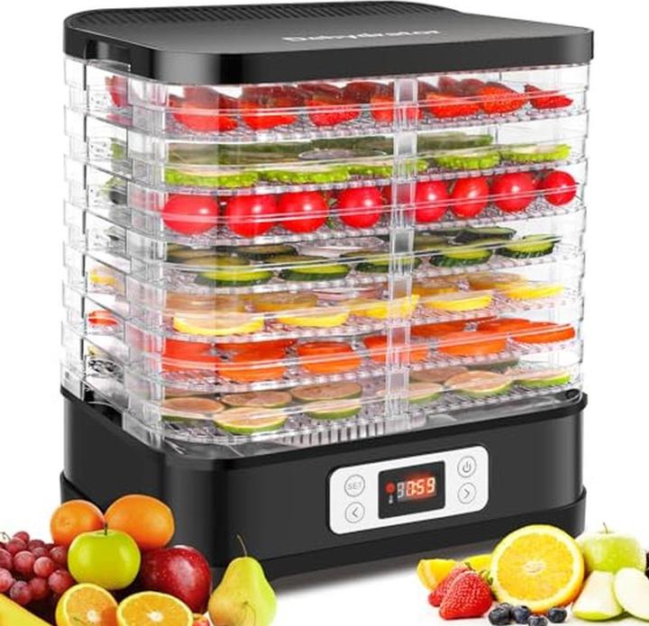 Meykey Food Dehydrator with Adjustable Temperature, Timer, and 8 Drying Trays for Fruits, Meats, and Herbs
