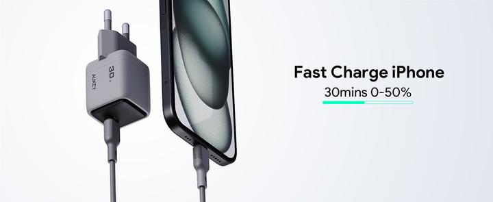 Produktbild Aukey Comet Mini 30W GaN PD PA-C1 1-Port, Wall Charger Grey (30 W, 1 Port)