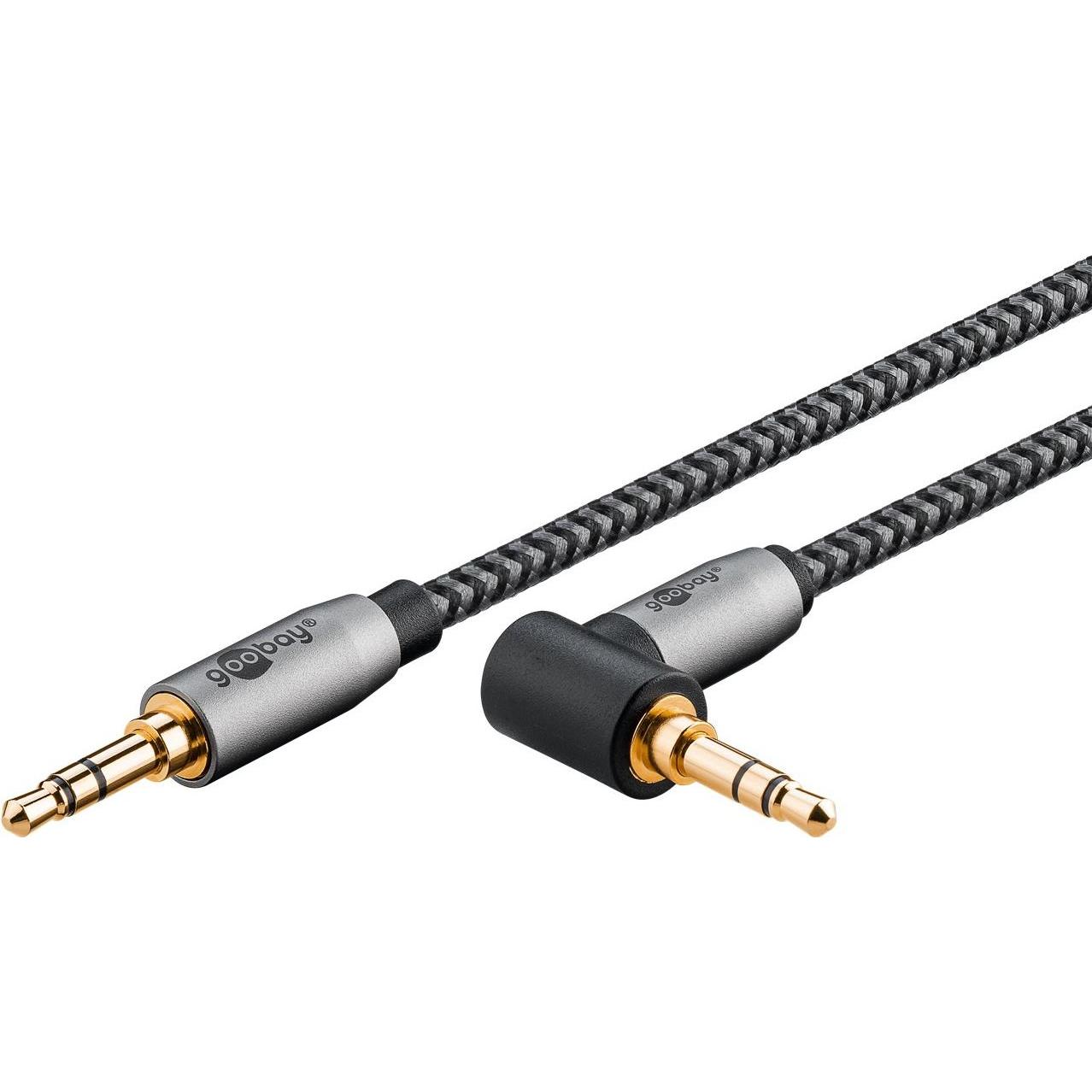 Goobay Audio Verbindungskabel AUX, 3,5 mm stereo, 90°, 5 m, Sharkskin Grey (5 m, 3.5mm Klinke (AUX)), Audio Kabel