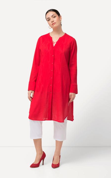 Image du produit Ulla Popken Blouse longue à tissu texturé. Ligne A avec col tunisien et manches longues (46, 48)