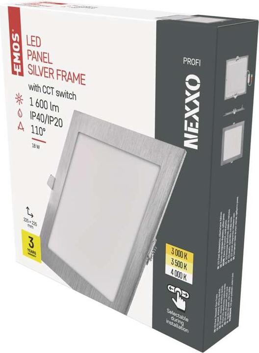 Produktbild Emos LED-Einbauleuchte NEXXO, quadratisch, silber, 18W, mit Change CCT (1600 lm)