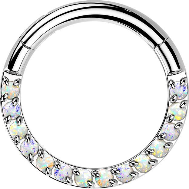 Produktbild Star Piercing Micro Segmentring klappbar silber front Opale weiss (Titan, ohne Messing)